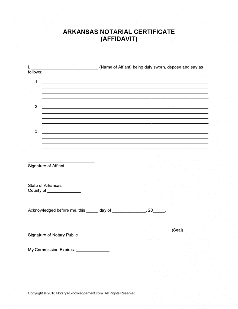 Free Arkansas Notary Acknowledgement Forms Pdf Word 6042