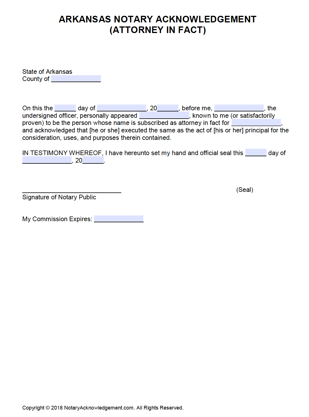 Free Arkansas Notary Acknowledgement Forms - PDF - Word
