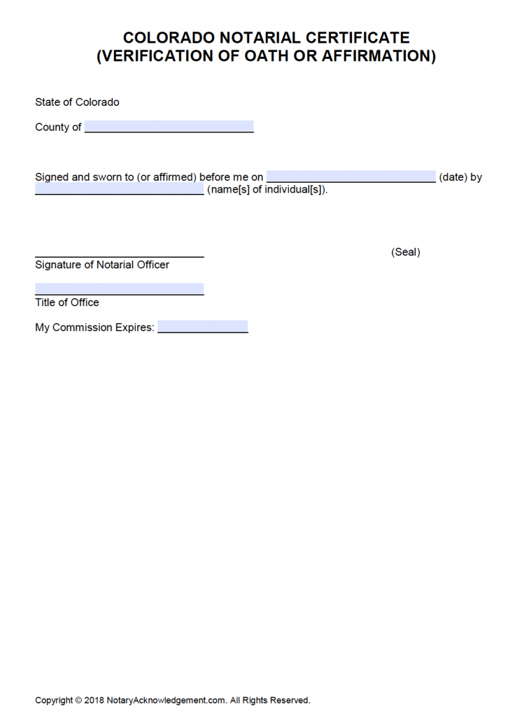 Free Colorado Notary Acknowledgement Forms Pdf Word 9534