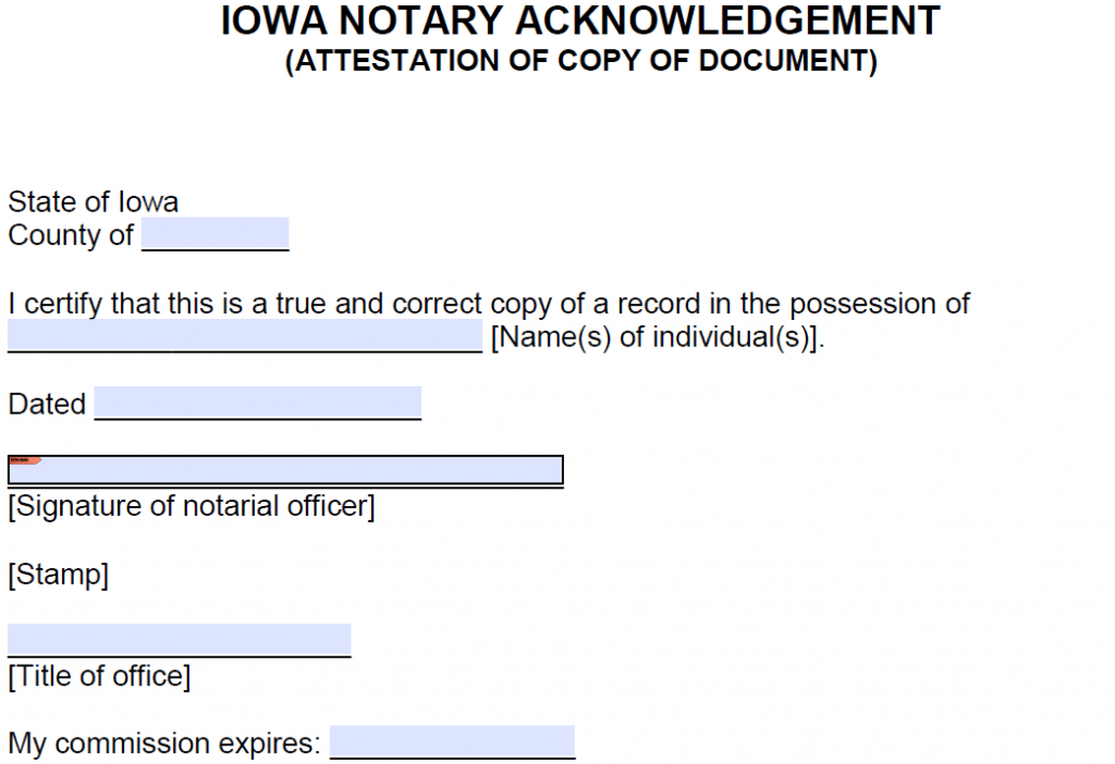 Free Iowa Notary Acknowledgment Forms Pdf Word 8289