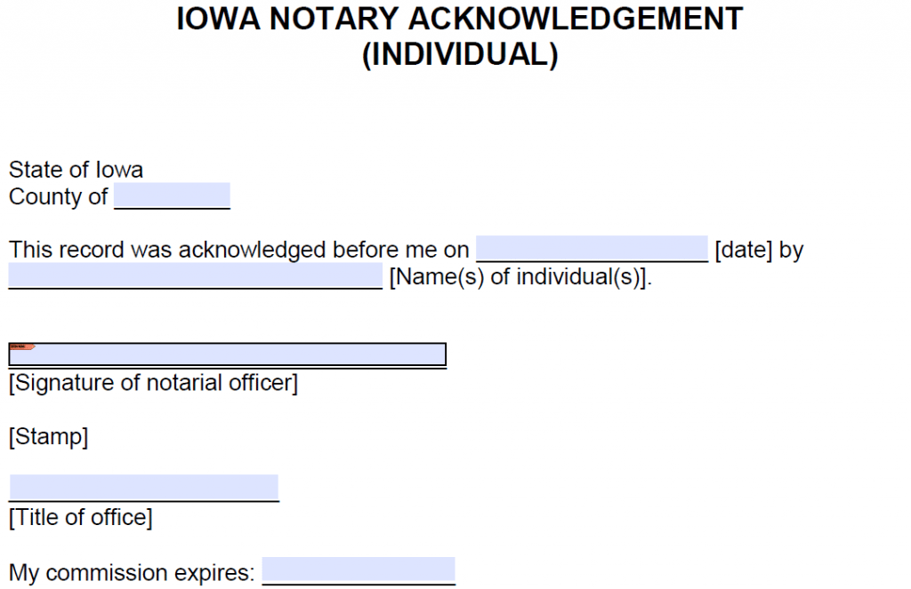 Free Iowa Notary Acknowledgment - Individual - PDF - Word