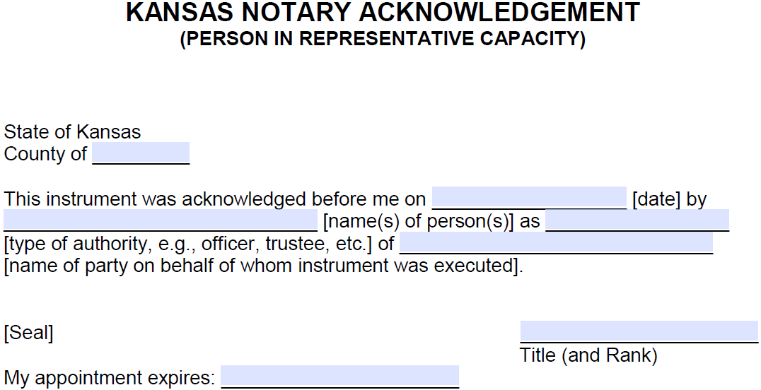 Free Kansas Notary Acknowledgement Forms PDF Word
