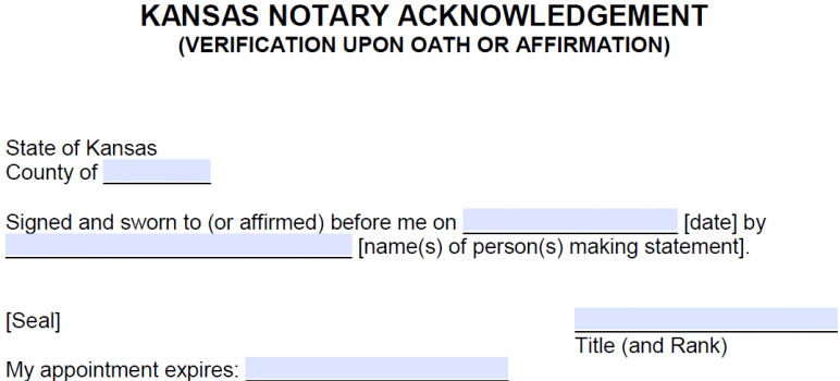 Free Kansas Notary Acknowledgement Forms Pdf Word 5080