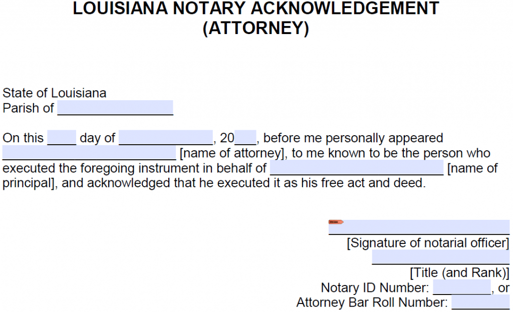 Free Louisiana Notary Acknowledgement Attorney in Fact PDF Word
