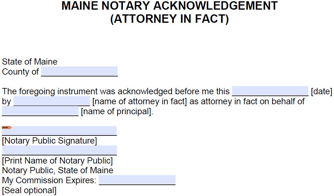 Free Maine Notary Acknowledgement Attorney In Fact PDF Word