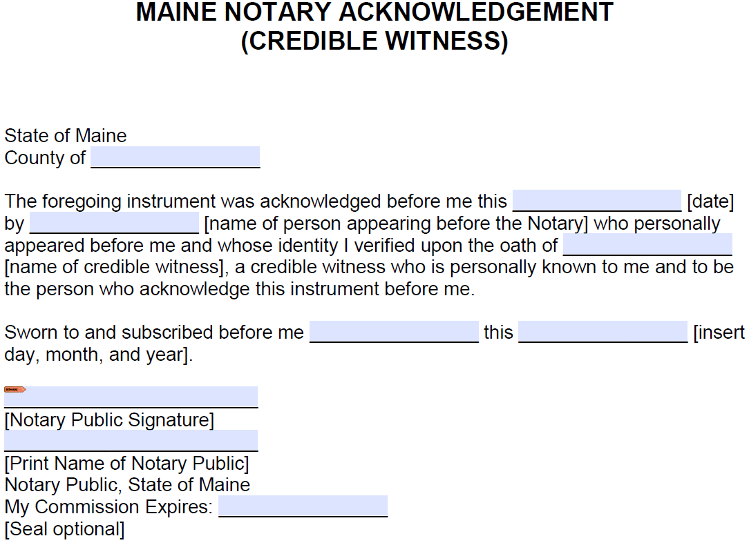 Free Maine Notary Acknowledgement Forms Pdf Word 0519