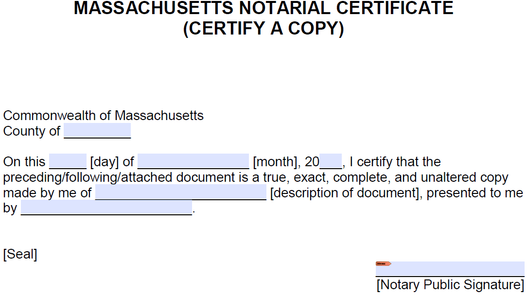 Free Massachusetts Notary Acknowledgement Forms Pdf Word 6385