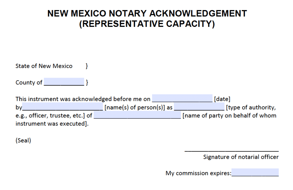 Free New Mexico Notary Acknowledgement Forms PDF Word