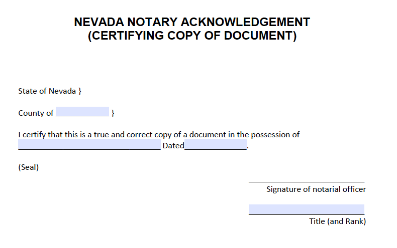 Free Nevada Notary Acknowledgement Forms Pdf Word 5455