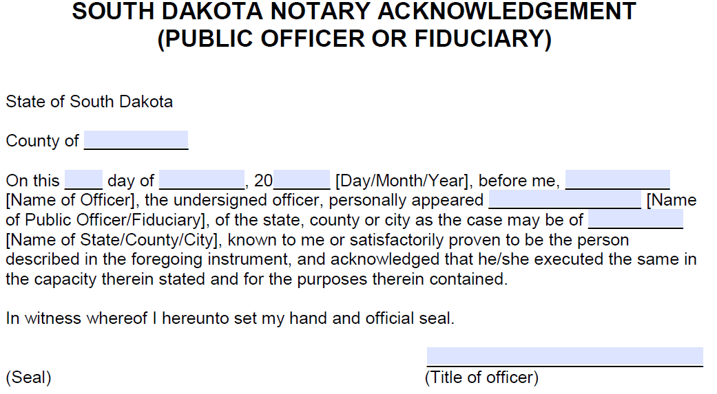Free South Dakota Notary Acknowledgement Forms PDF Word