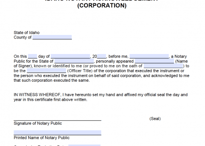 Free Idaho Notary Acknowledgement - Individual - PDF - Word