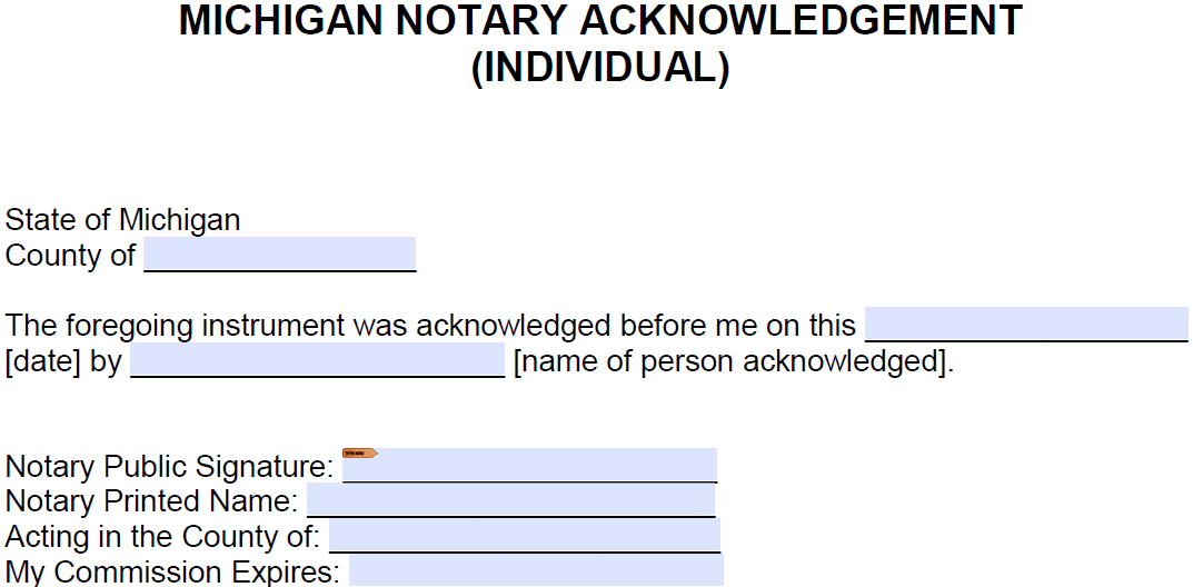 Free Michigan Notary Acknowledgement Individual PDF Word
