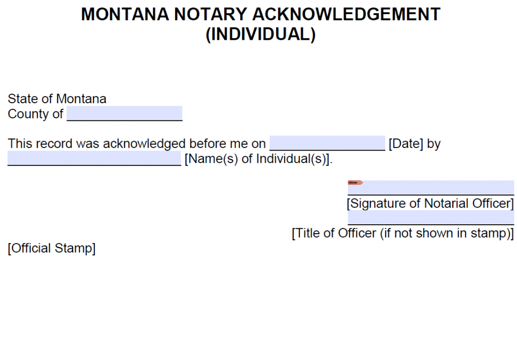 Free Montana Notary Acknowledgement Individual Pdf Word 