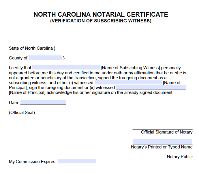 Free North Carolina Notary Acknowledgement Forms Pdf Word 8818