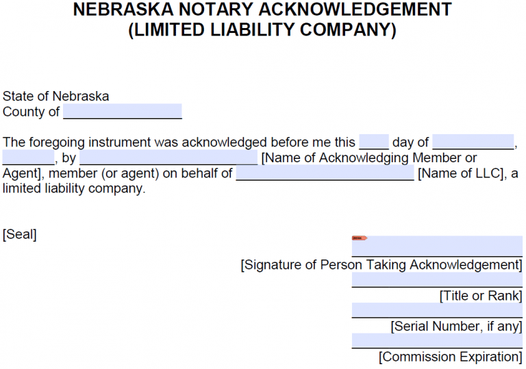 Free Nebraska Notary Acknowledgement Forms Pdf Word 3148