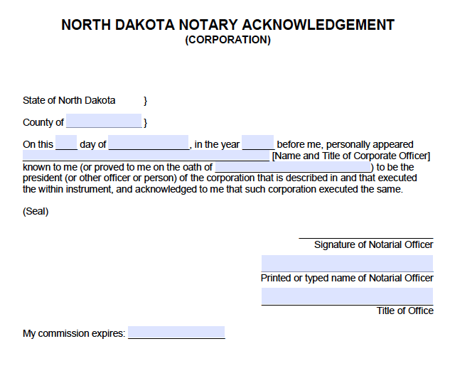 Free North Dakota Notary Acknowledgement Forms PDF Word