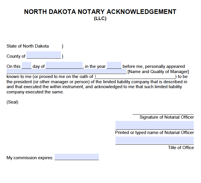 Free North Dakota Notary Acknowledgement Forms PDF Word