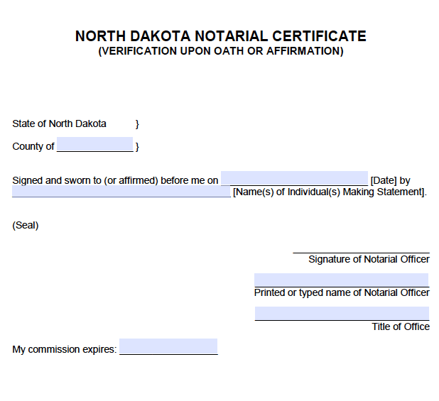 Free North Dakota Notary Acknowledgement Forms PDF Word