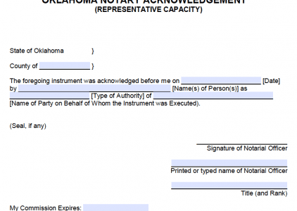 Free Oklahoma Individual Notary Acknowledgement - PDF - Word