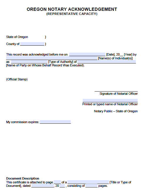 Free Oregon Notary Acknowledgement Forms Pdf Word 6918