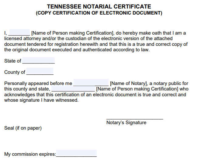 Free tennessee notary acknowledgement forms pdf word