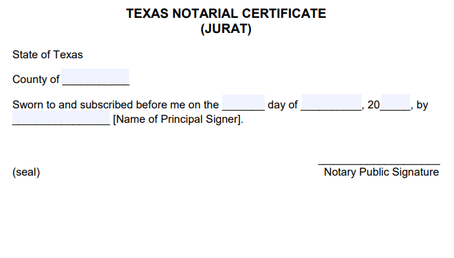 Free Texas Notarial Certificate Jurat Pdf Word 9233