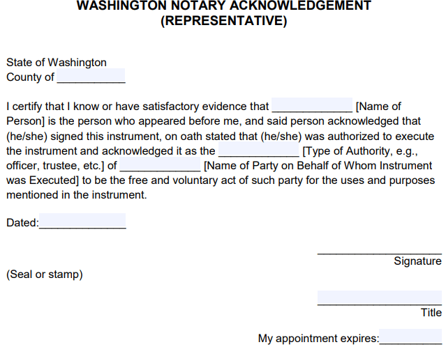 Free Washington Notary Acknowledgement Forms Pdf Word 1190